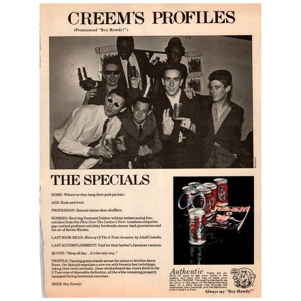 CREEM Magazine Page The Specials Boy Howdy! Beer Ad 1980s Music Ephemera